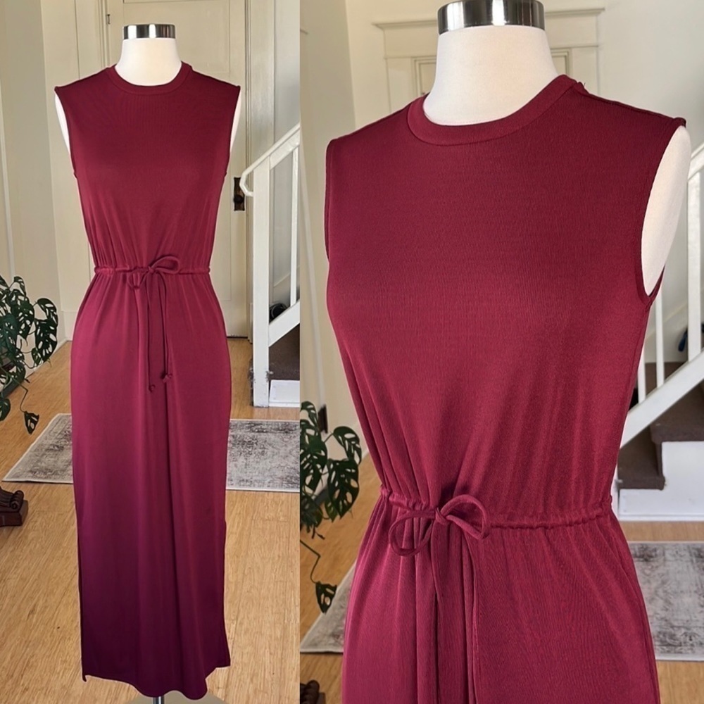 DYNAMITE Sleeveless Crew Neck Dress Maroon XS